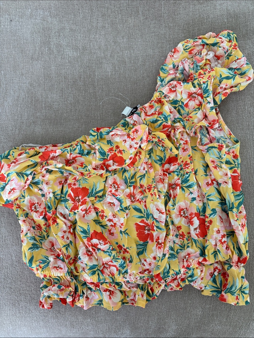 AE Yellow Floral One-Shoulder Ruffle Crop Top